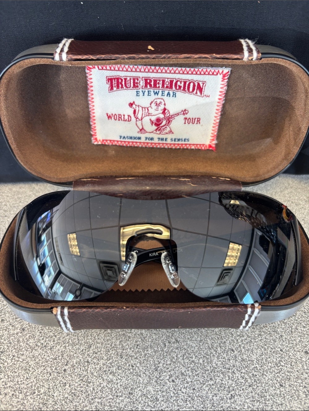 True Religion Men’s Shield Sunglasses in Black/Brown